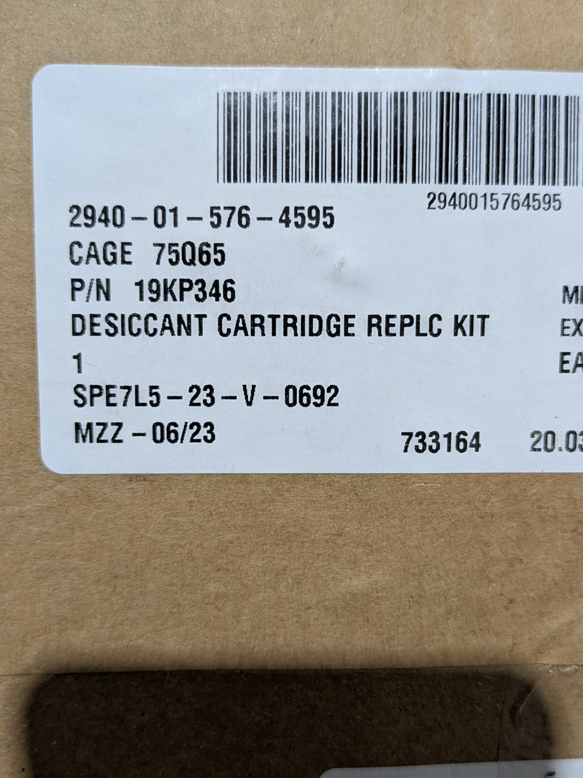 Oshkosh Defense LLC 19KP346 Intake Filter Body - NSN 2940-01-576-4595 - inventory label
