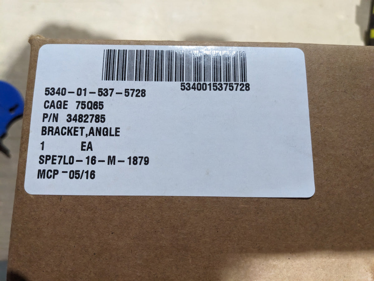 Oshkosh Defense LLC 3482785 Angle Bracket - NSN 5340-01-537-5728 - inventory label