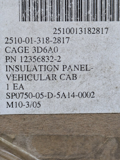 U S Army Tank Automotive Command 12356832-2 Vehicular Insulation - NSN 2510-01-318-2817 - inventory label