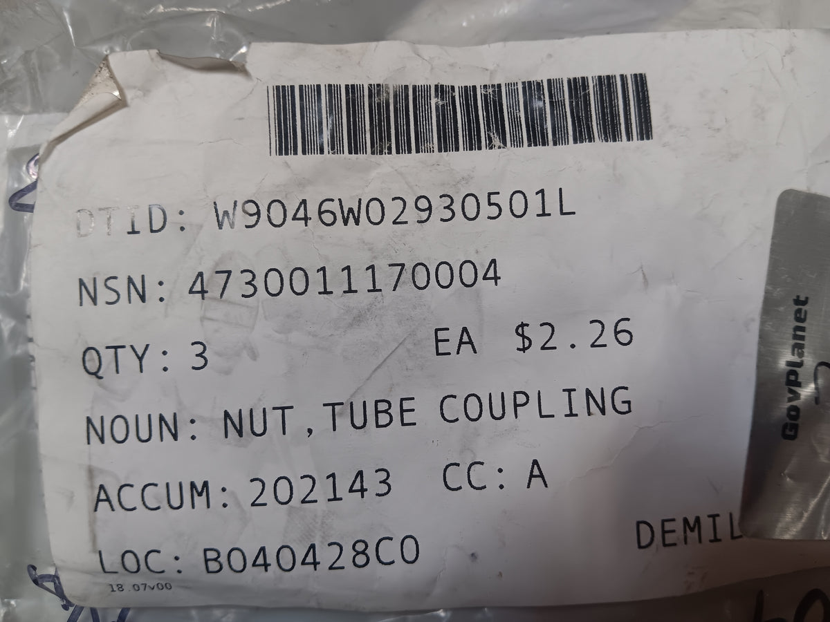 Swagelok SS-502-1 Tube Coupling Nut - NSN 4730-01-117-0004 - inventory label