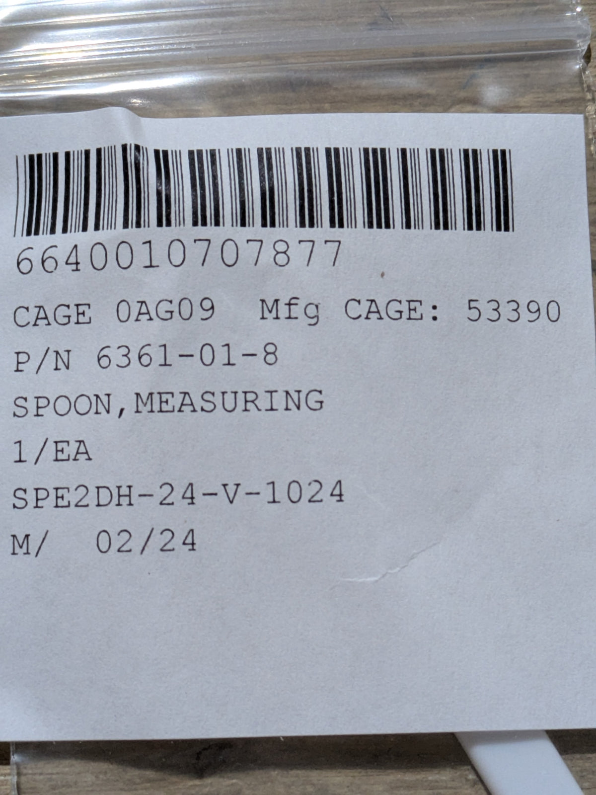 Hach Company 90700 Measuring Spoon - NSN 6640-01-070-7877 - inventory label