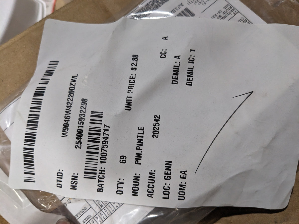 ND Defense LLC 3867041C1 Pintle Pin - NSN 2540-01-593-2298 - inventory label