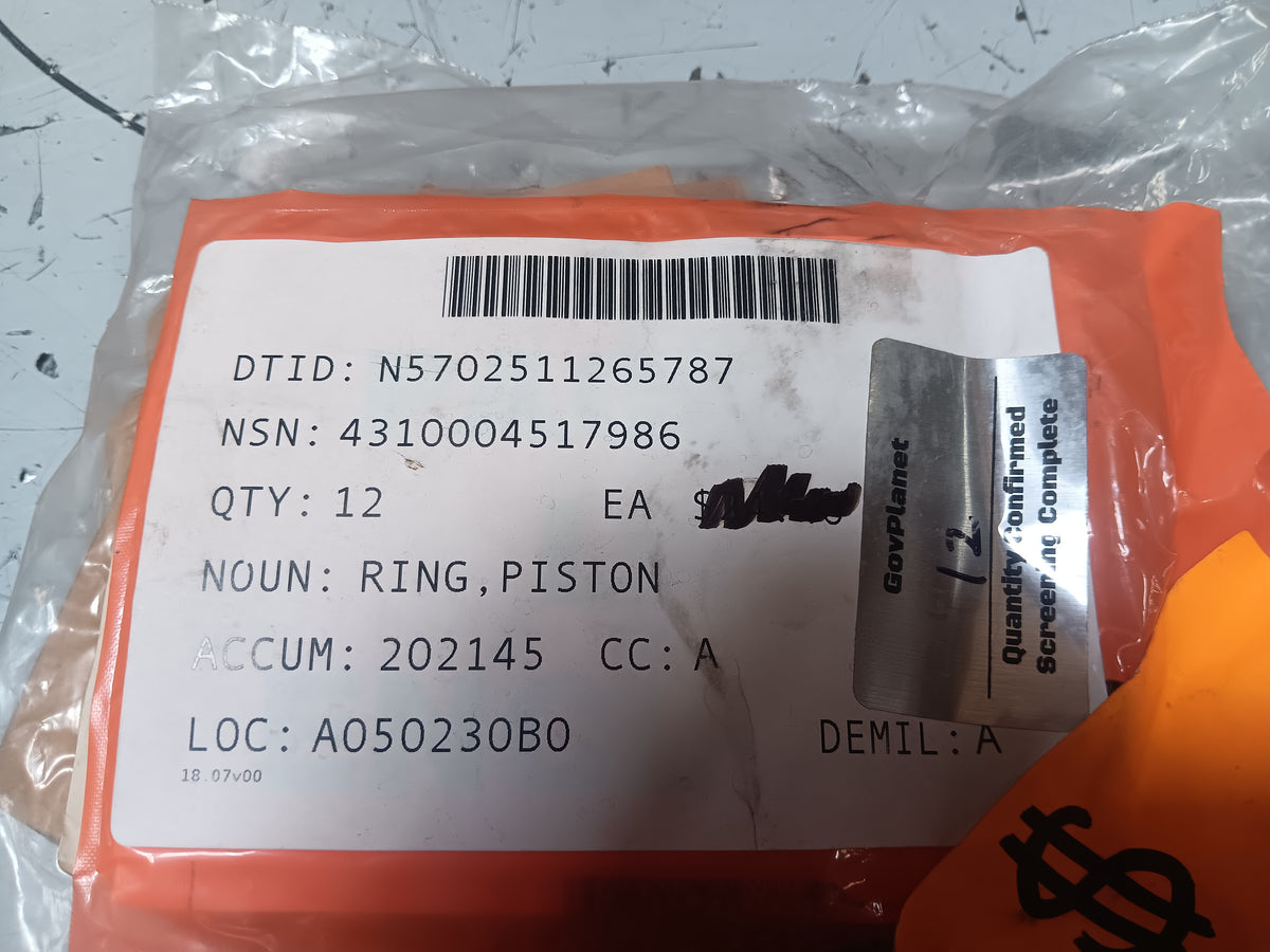Ingersoll-Rand 3W84807 Piston Ring - NSN 4310-00-451-7986 - inventory label