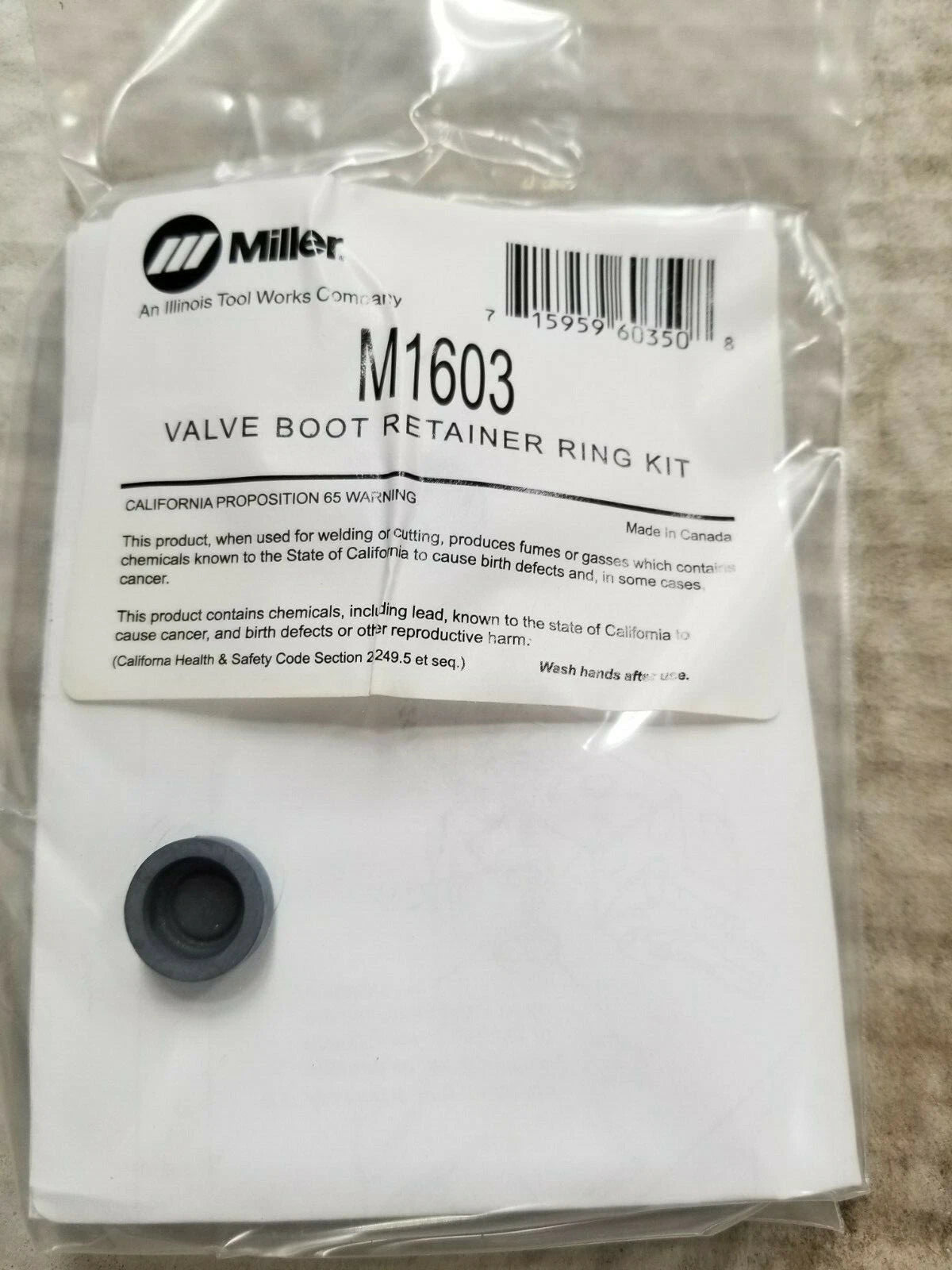 MILLER M1603 KIT, INCLUDES 3-VALVE BOOT 3-RETAINER RING (REPLACES 058262)