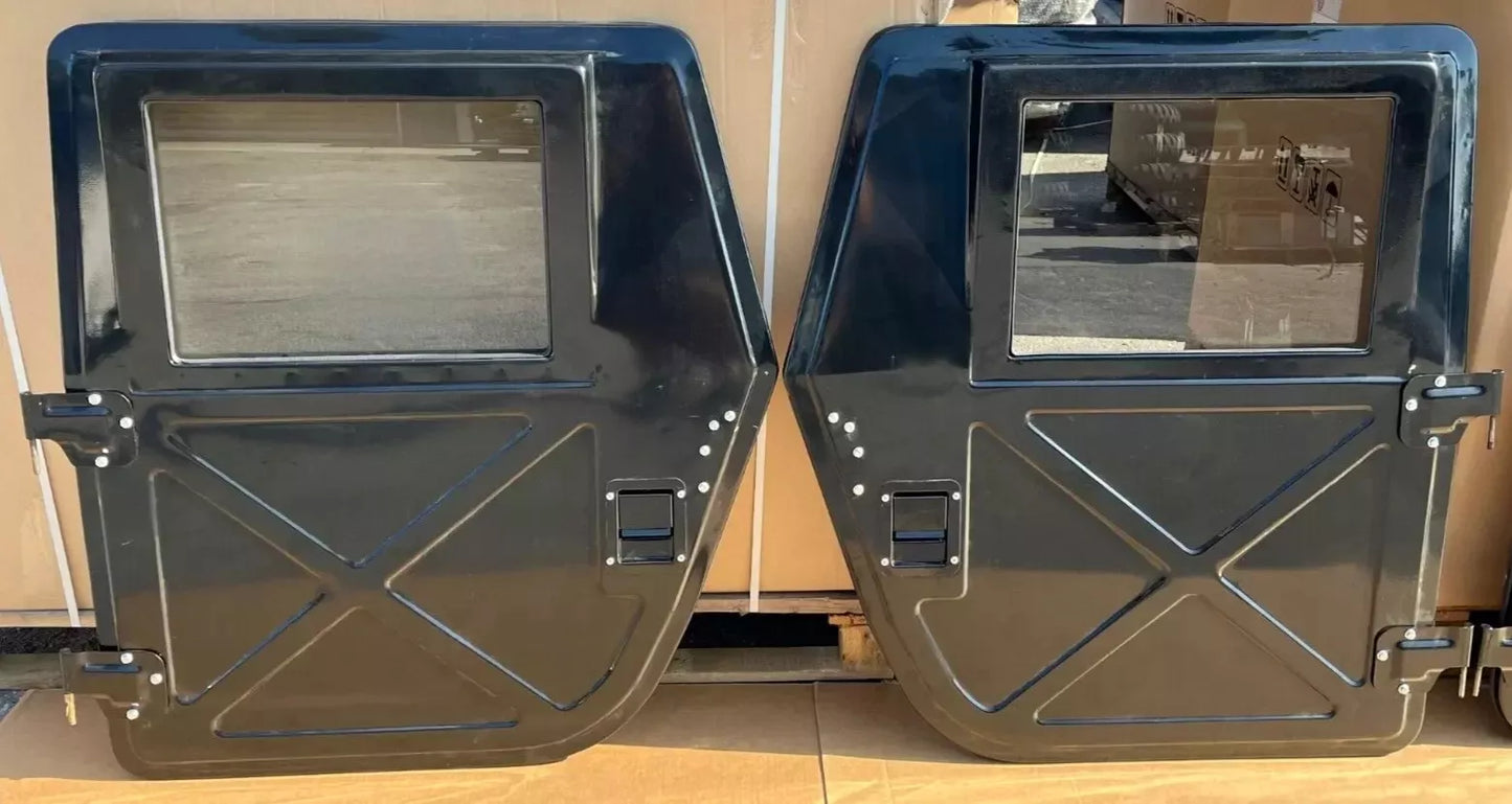 NEW BLACK METAL HMMWV HUMVEE DRIVER AND PASSENGER REAR DOOR LH & RH X DOOR SET 2510-01-257-3904 / 2510-01-254-1501