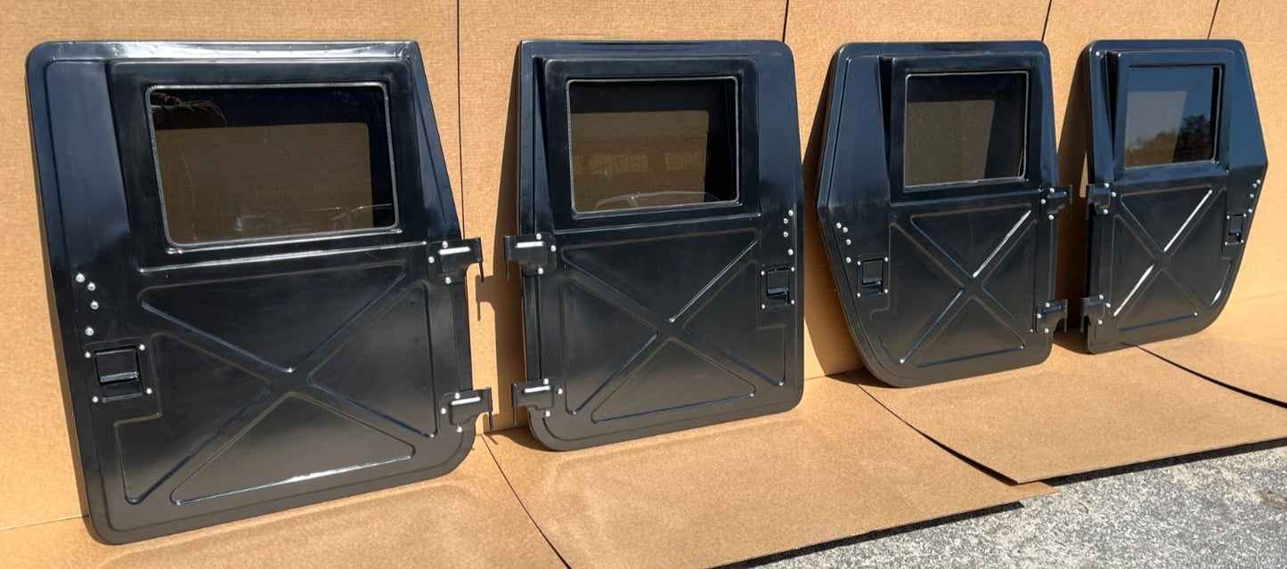 NEW STEEL HUMVEE HMMWV HUMMER H1 M998 X DOOR SET M1114 M1123 ETC FITS ALL HMMWV