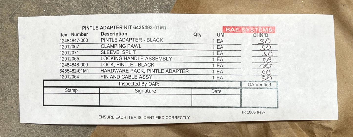 HMMWV M1123 M1114 M998 NOS BAE PINTLE HOOK ADAPTER KIT 13014407