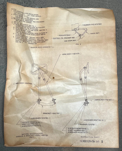 US ARMY MILITARY HEAVY TRUCK MIRROR PARTS KIT 12300525 2540-01-091-7629