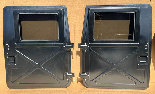 NEW BLACK METAL HMMWV HUMVEE DRIVER AND PASSENGER FRONT DOOR LH & RH X DOOR SET 2510-01-257-3903 / 2510-01-254-1500
