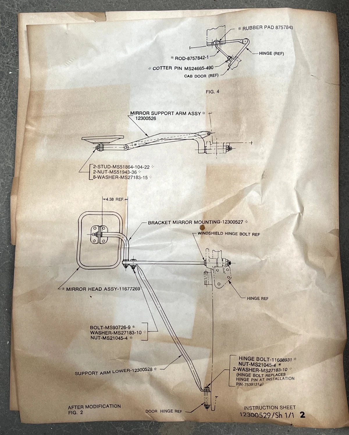 US ARMY MILITARY HEAVY TRUCK MIRROR PARTS KIT 12300525 2540-01-091-7629