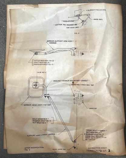 US ARMY MILITARY HEAVY TRUCK MIRROR PARTS KIT 12300525 2540-01-091-7629