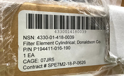 NEW DONALDSON P19-4411-016-190 CYLINDRICAL HEPA FILTER 99.97% FILTRATION 4330-01-418-0039