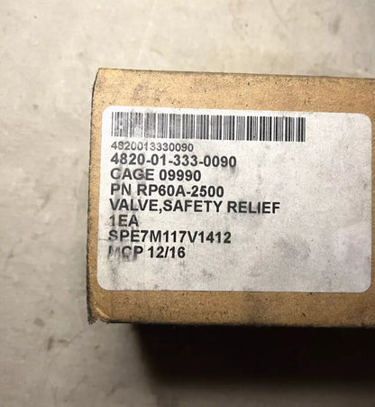 PARKER RP60A-2500 T-AK 3000 HYDRAULIC PILOTED RELIEF VALVE 4820-01-333-0090