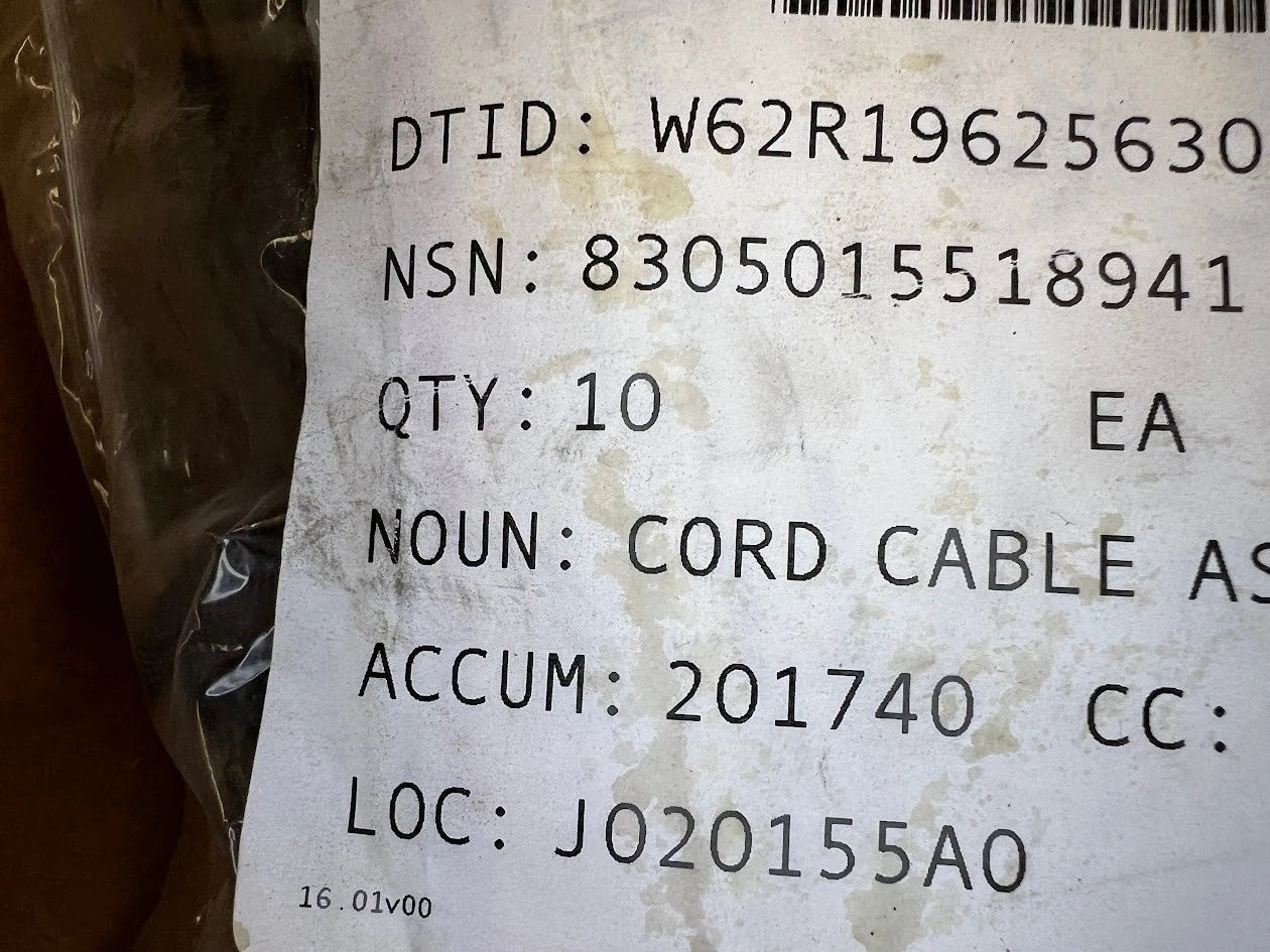 IOTV BODY ARMOR UNIVERSAL 1513-L62 TACTICAL CORD CABLE ASSY 8305-01-551-8941