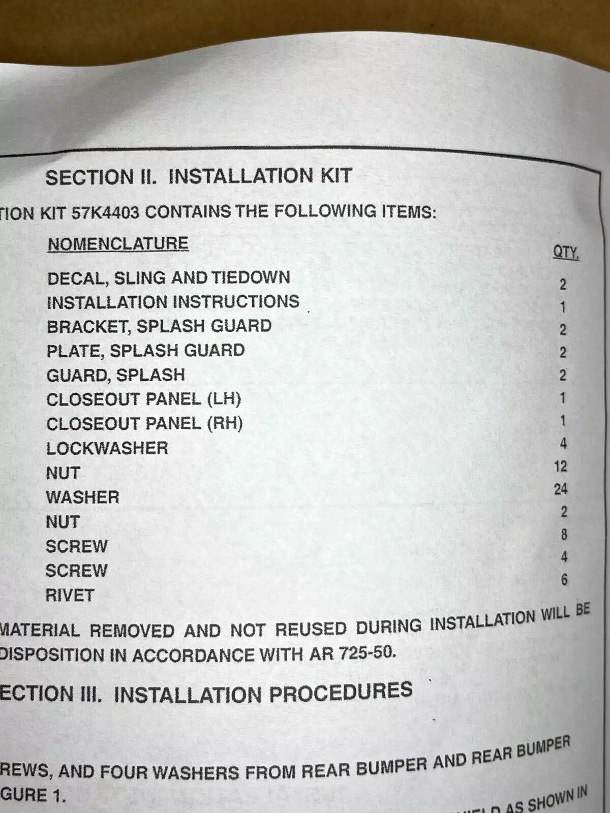 AMG SPLASH GUARD KIT MUD FLAP KIT HUMMER M998 HUMVEE HMMWV 2540-01-539-1558