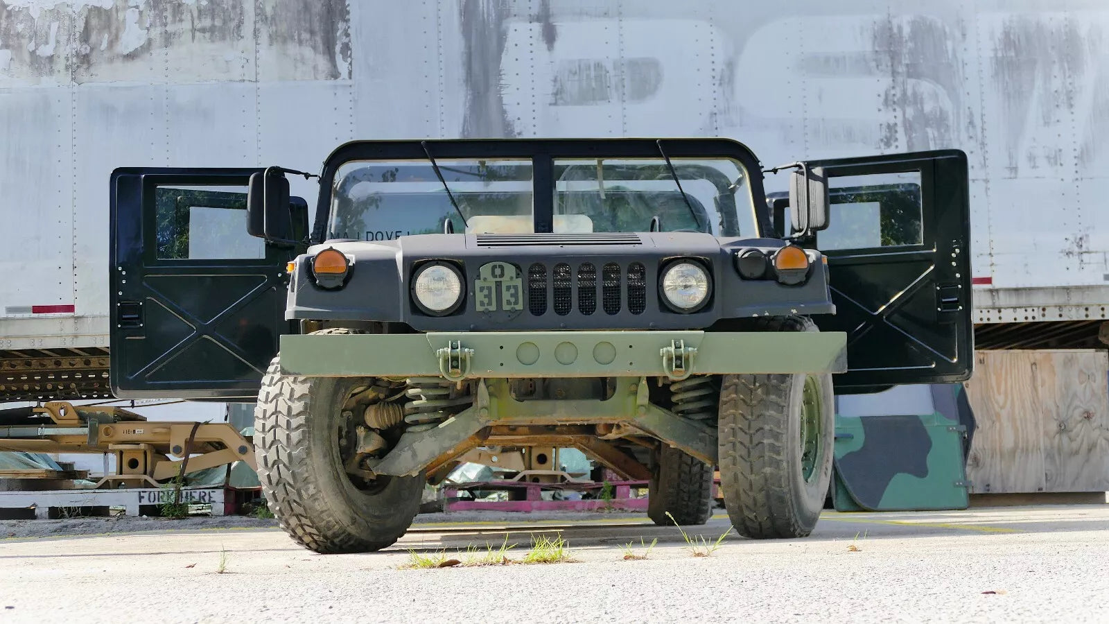 HMMWV front end photographed against a light backdrop