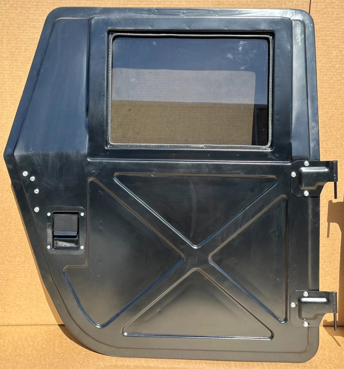 NEW BLACK METAL HMMWV HUMVEE DRIVER AND PASSENGER REAR DOOR LH & RH X DOOR SET 2510-01-257-3904 / 2510-01-254-1501