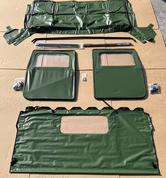 M998 HMMWV HUMVEE 2 MAN GREEN SOFT TOP KIT 2 DOOR SET CURTAIN BOW RAIL HARDWARE