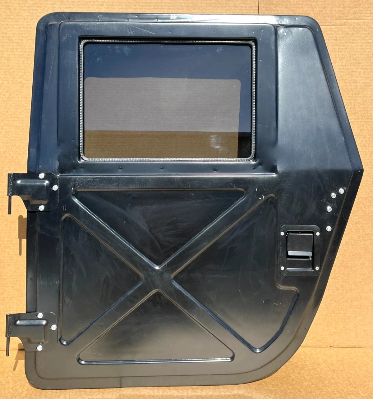 NEW BLACK METAL HMMWV HUMVEE DRIVER AND PASSENGER REAR DOOR LH & RH X DOOR SET 2510-01-257-3904 / 2510-01-254-1501