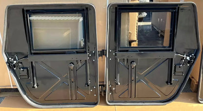 NEW BLACK METAL HMMWV HUMVEE DRIVER AND PASSENGER REAR DOOR LH & RH X DOOR SET 2510-01-257-3904 / 2510-01-254-1501