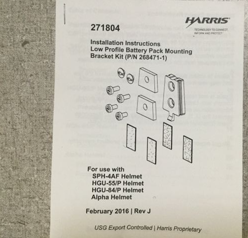 Harris 268471-1 Low Profile Battery Pack Mounting Bracket Kits 5340-01-439-8992 HELMET